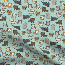 Load image into Gallery viewer, Cats on Teal Satin Scrunchie