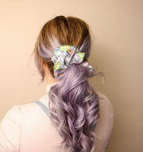 Load image into Gallery viewer, Black cats with botanical Satin Scrunchie