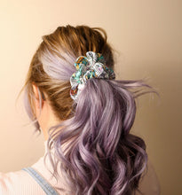 Load image into Gallery viewer, Black cats with botanical Satin Scrunchie