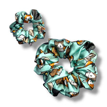 Load image into Gallery viewer, Cats on Teal Satin Scrunchie
