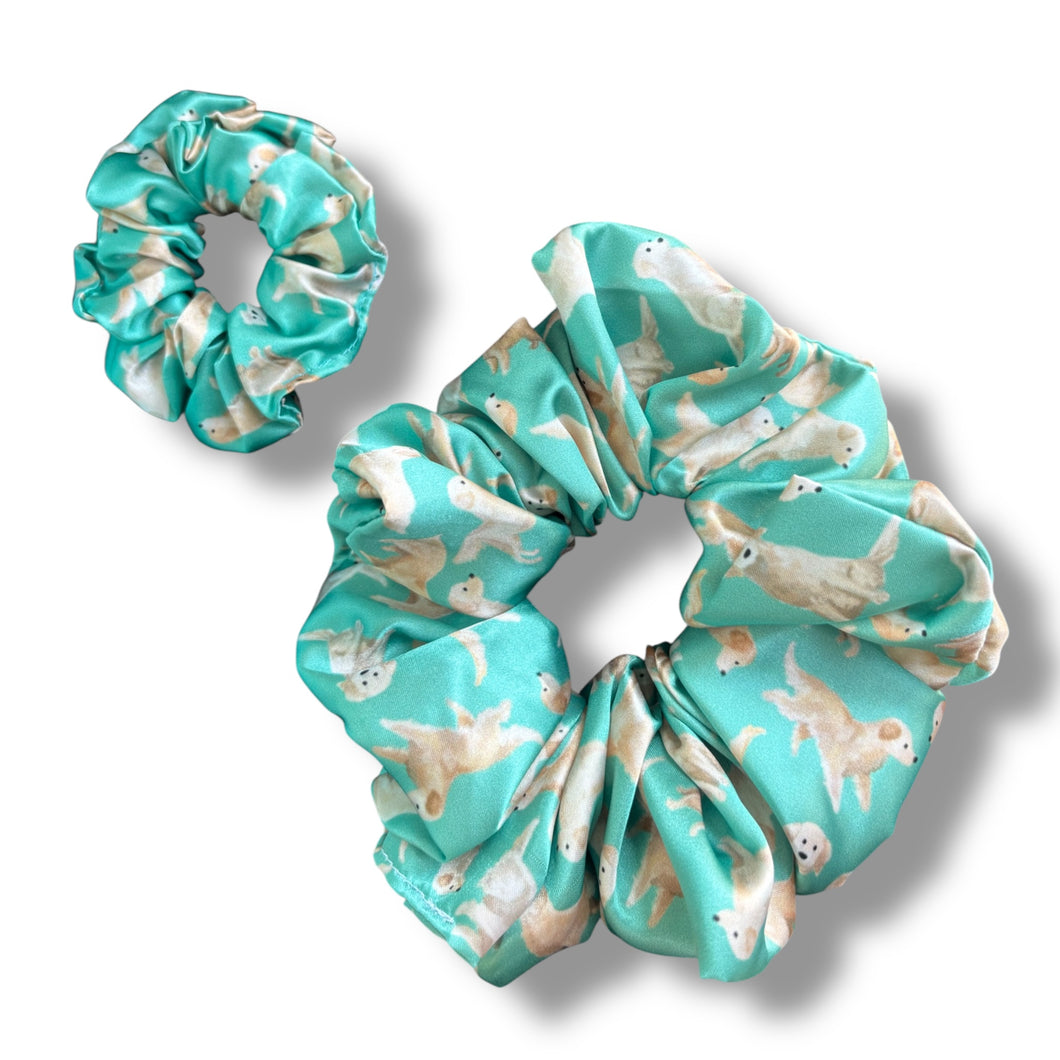 Goldens on Teal Satin Scrunchie