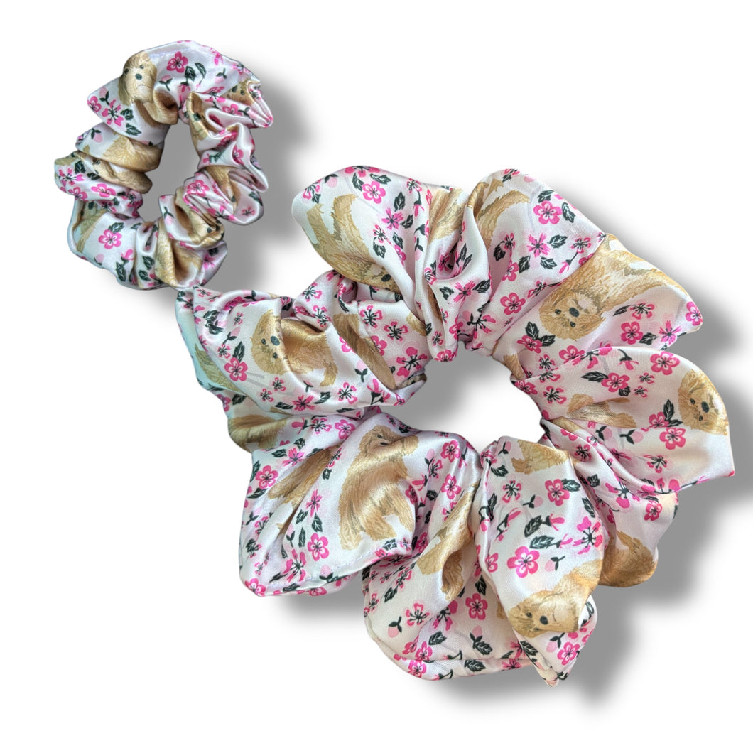 Doodles and Cherry Blossoms Satin Scrunchie