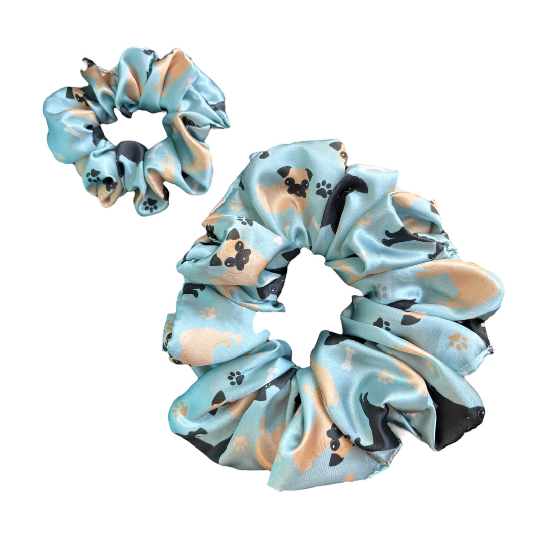 Pugs in blue Satin Scrunchie