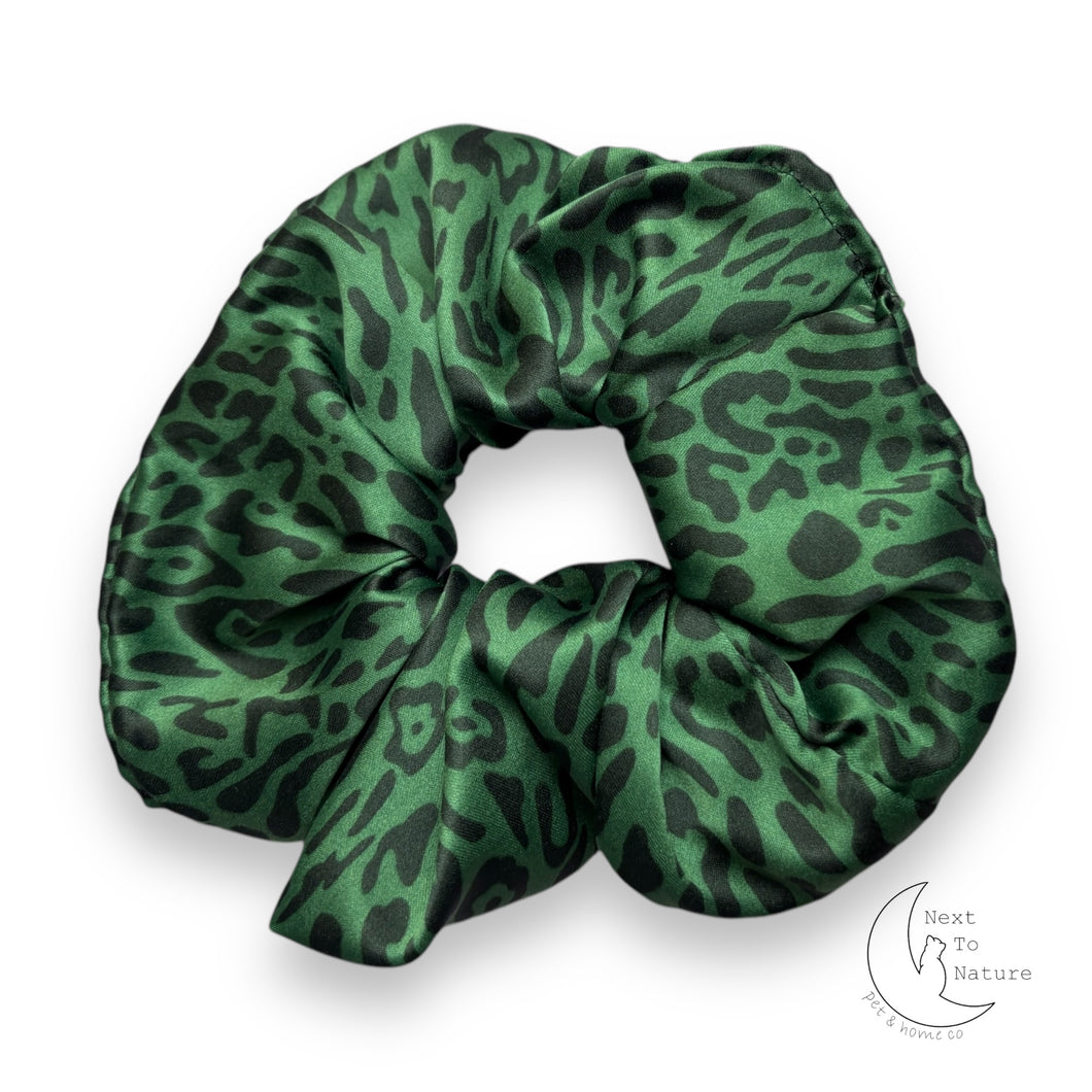 Green leopard print satin Scrunchie
