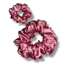 Load image into Gallery viewer, Snowflakes on pink Satin Scrunchie
