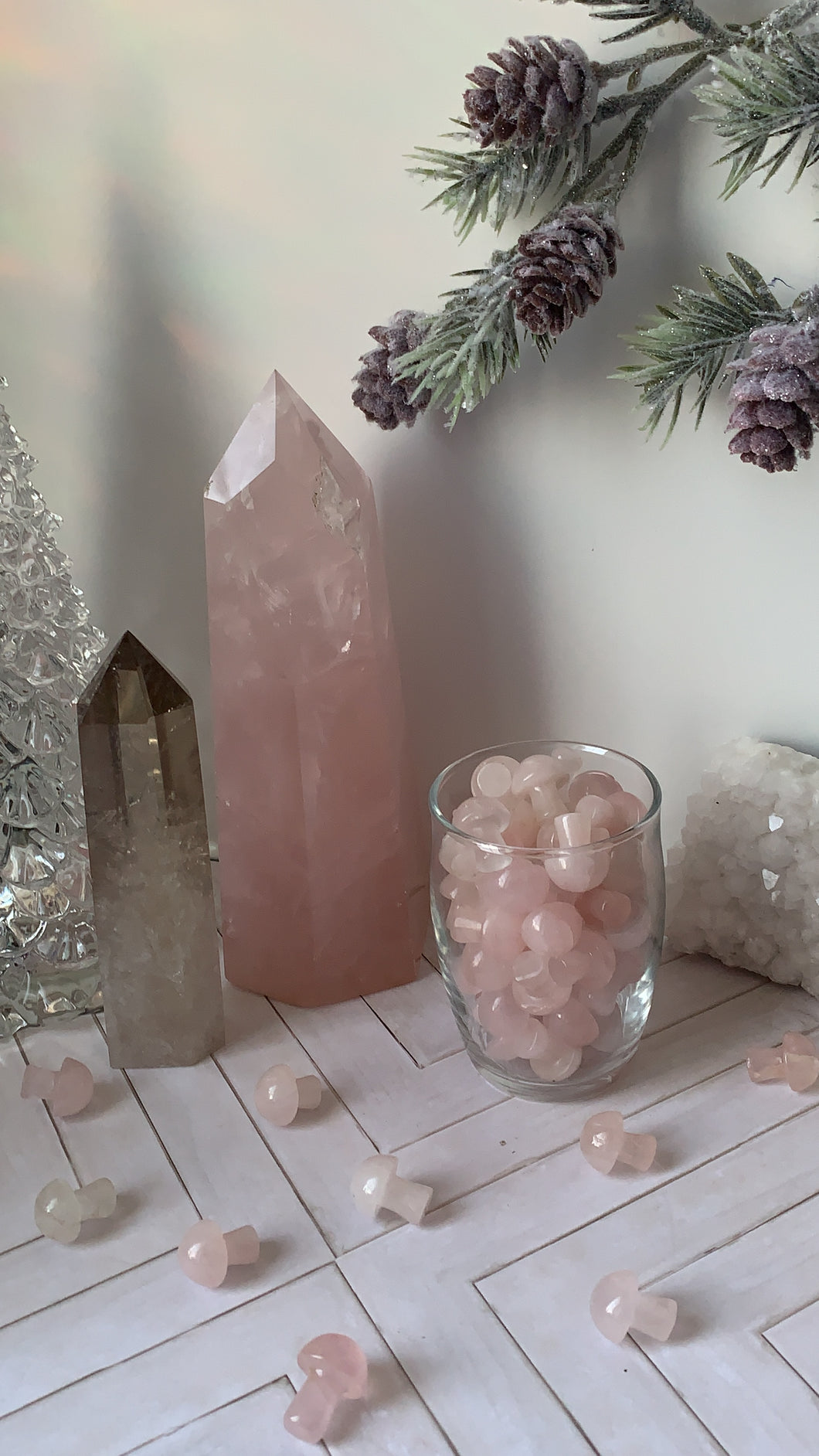 rose quartz mini mushrooms